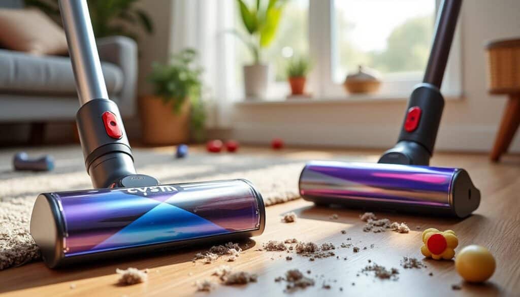 comparaison entre les aspirateurs balais dyson et rowenta : découvrez lequel est le plus résistant et adapté à une vie de famille active.